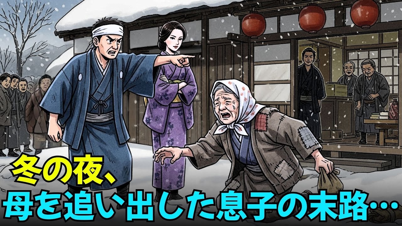 ❄️妻の言いなりで、実の母を真冬の路上へ追い出した息子──その夜、すべてを焼き尽くす大惨事が起きた…🔥😱 | 昔話 | 日本民話