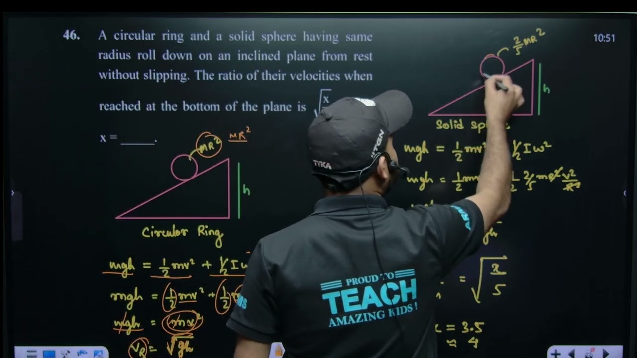 A circular ring and a solid sphere having same radius roll down on an inclined plane from rest witho