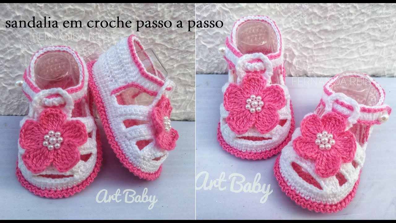 Sapatinho de Croche para bebe - Sandalia- Profª Fernanda Reis - YouTube