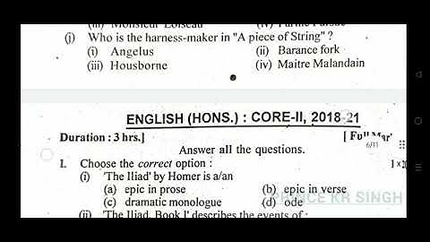 ENGLISH HONOURS CORE 2 (PAPER-2) SEM 1 QUESTION PAPERS 2016-19, 17-20, 18-21 & 19-22 BBMKU/VBU BA
