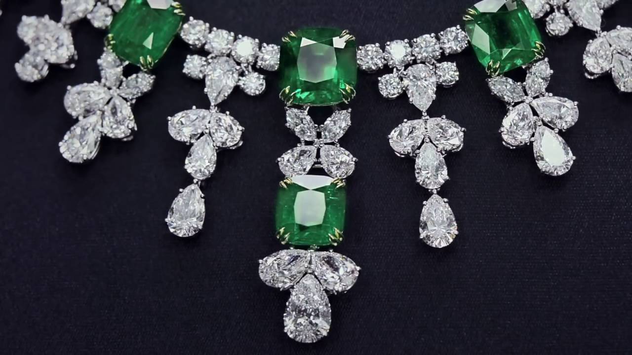 Harry Winston Cascading Emerald and Diamond Drop Necklace - YouTube