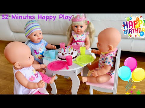 32 Minutes Happy Playing with Baby Dolls! Baby Born Baby Annabell Birthday Party, Feeding, Bedtime