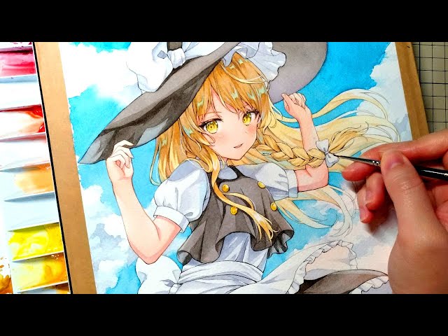 透明水彩】東方Projectの霧雨魔理沙を描いてみた | Drawing Marisa