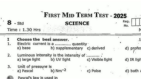 8thstd Science First mid term test July-2025 original Question paper 8th std Science EM QuestionBank