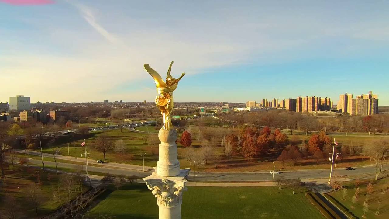Aerial Closeup of the Statue at the Bronx Victory Memorial YouTube