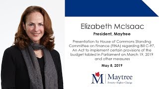 Elizabeth McIsaac: Presentation to FINA regarding Bill C-97 (May 8, 2019)