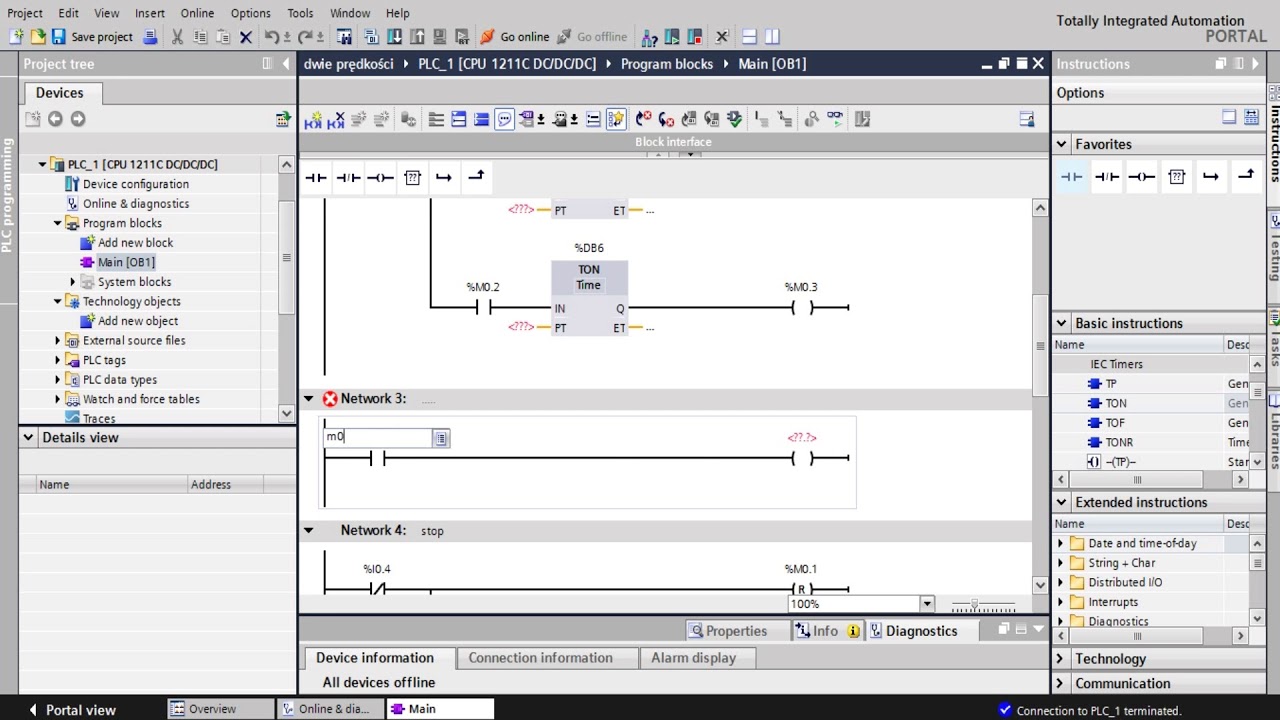 Tia portal jak zrobić generator impulsów z dwóch czasówek w S71200