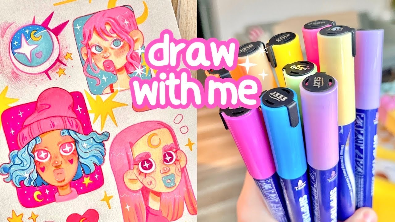 draw with me 🌙, trying Arrtx Simtap acrylic markers & sketchbook ☁️ ...