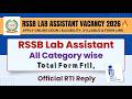 RSSB Lab Assistant Total Form Fill 2026 | Category Wise Official Data | Shocking RTI Reply! 😱