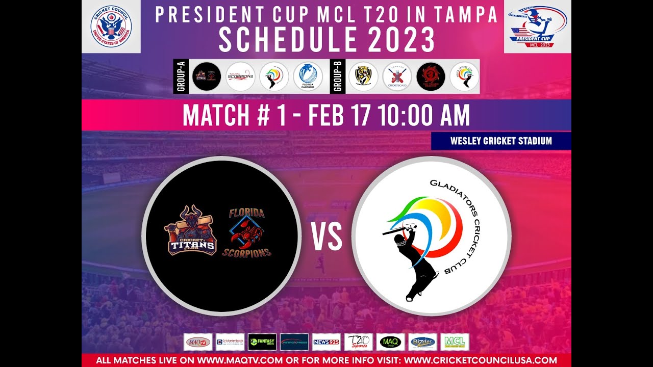 LIVE PRESIDENT CUP MCL T20 2023 MATCH#1 TITANS SCORPIONS Vs GLADIATORS