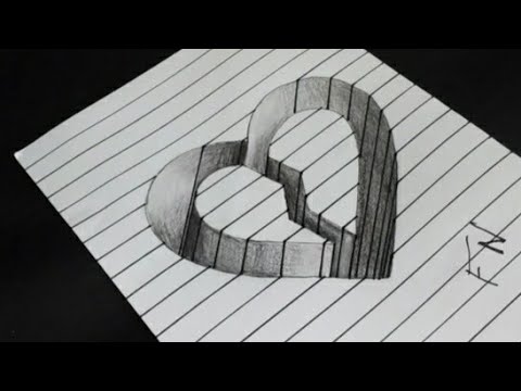 Learn to draw a heart engraved on paper - YouTube