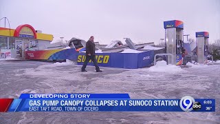 Gas station canopy collapses, no one injured