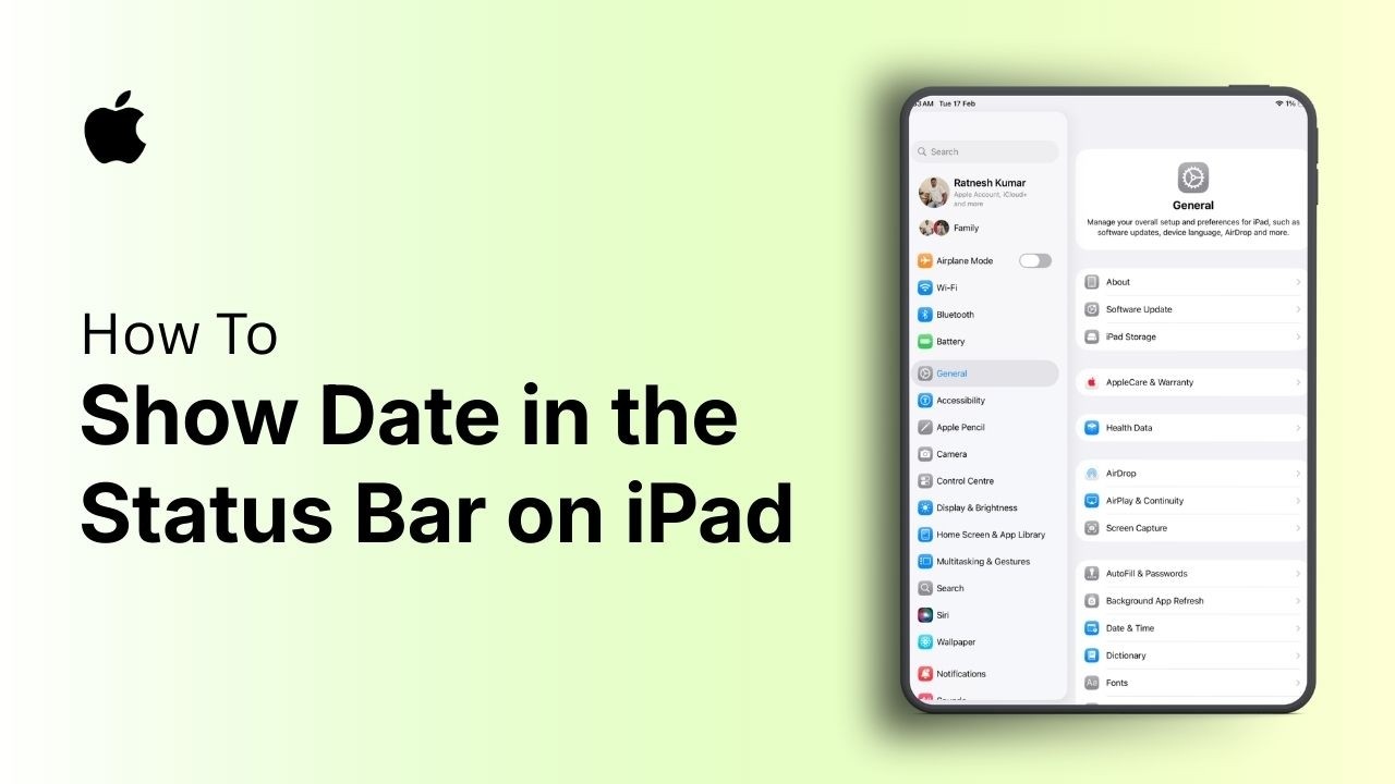 How to Show Date in the Status Bar on iPad