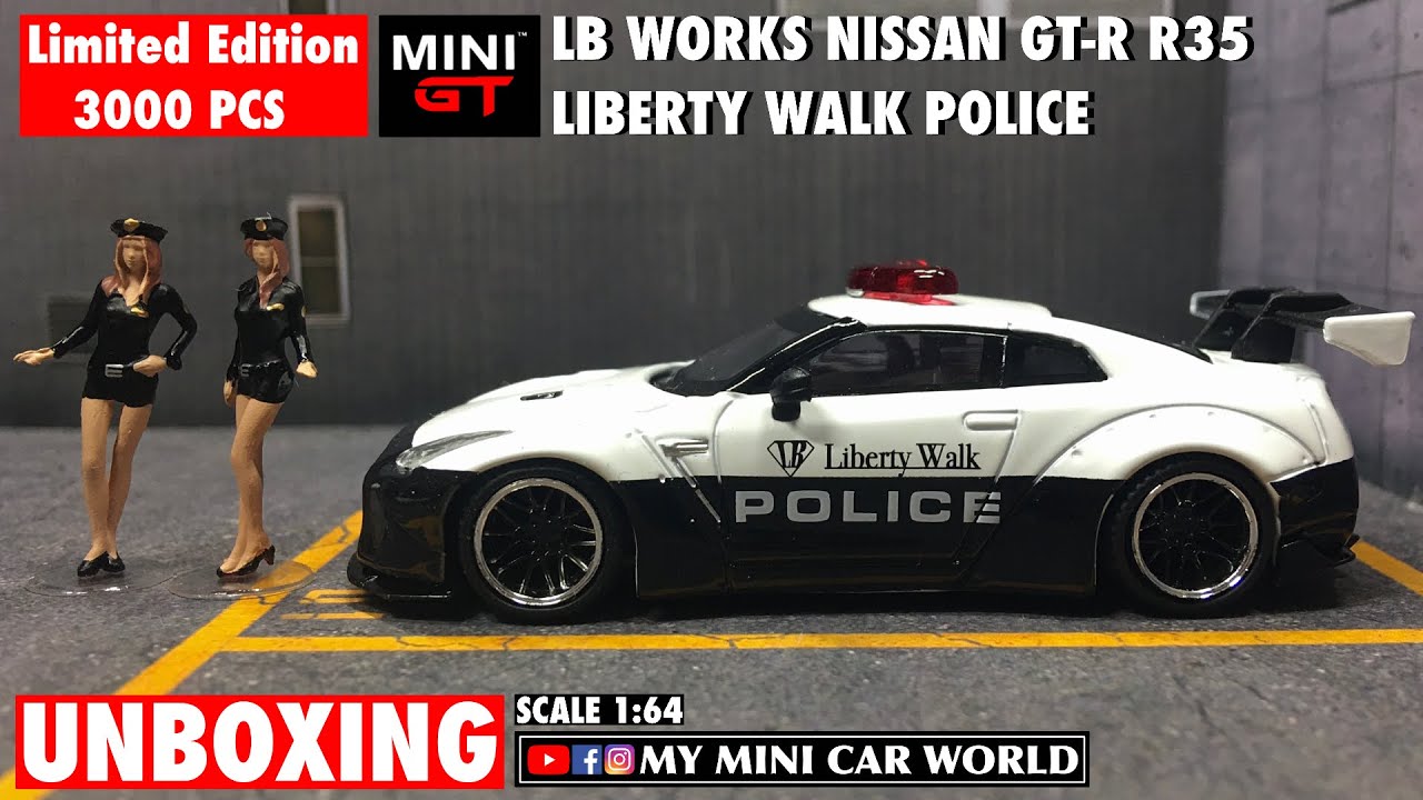 【MY MINI CAR WORLD】UNBOXING MINI GT 1/64 LB WORKS NISSAN GT-R R35 (LIBERTY  WALK POLICE】