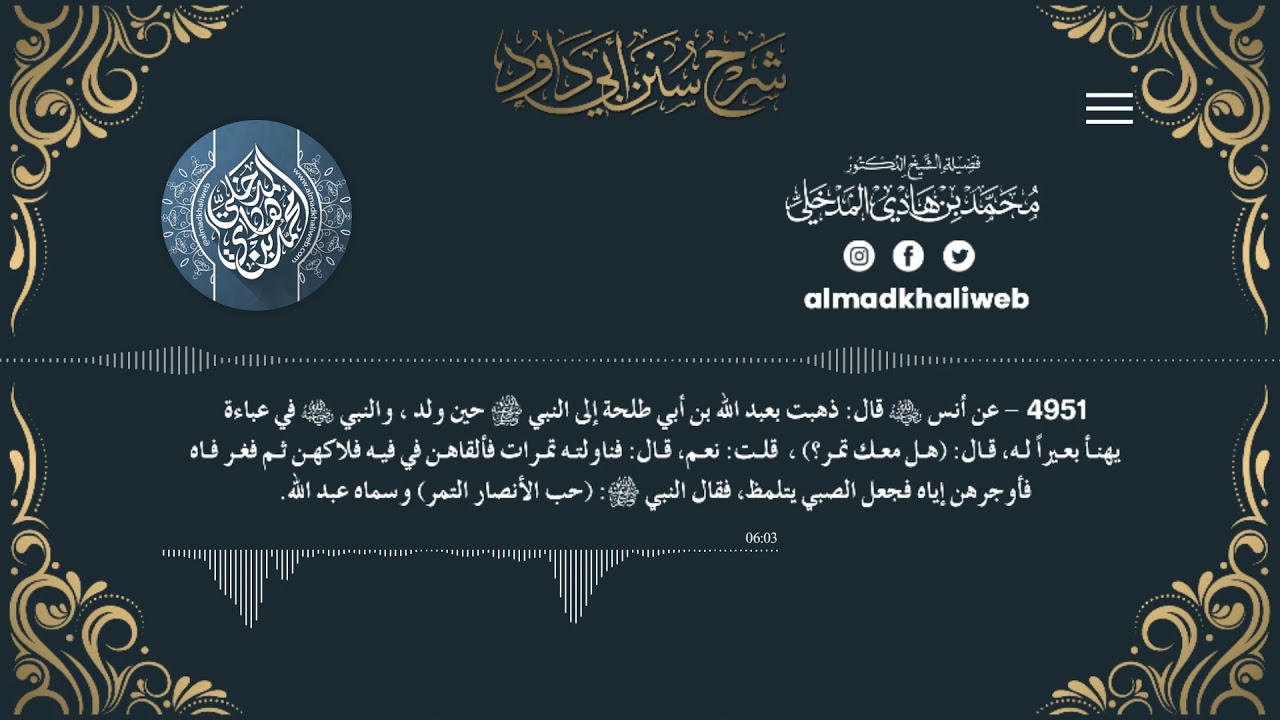 4951 - شرح حديث فقال النبي ﷺ : (حب الأنصار التمر) وسماه عبد الله - الشيخ د. محمد بن هادي المدخلي