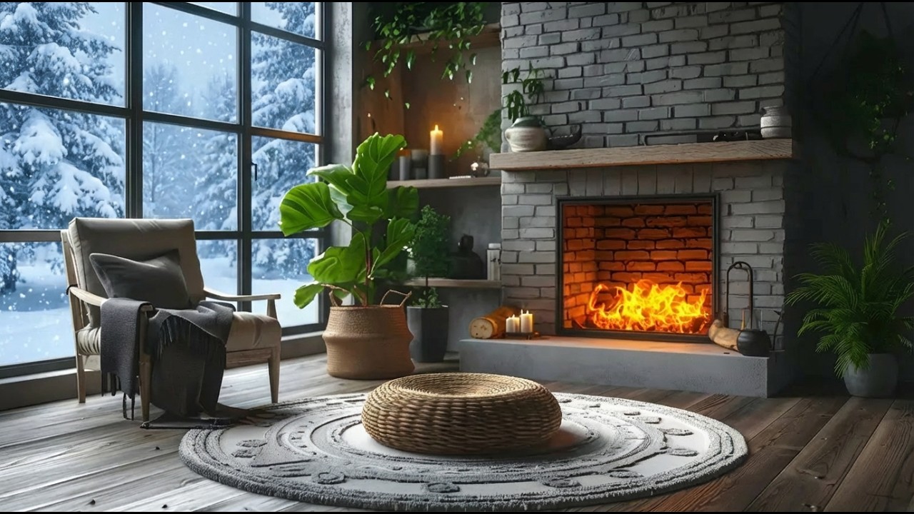 3 Hours 🔥Fireplace Ambience , Blizzard Outside , Deep Relaxation