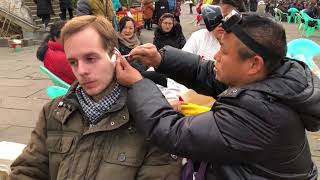 Chinese street ear picking. Ear Cleaning for man China ASMR