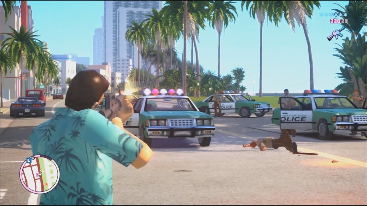 GTA Vice City Nextgen Edition - Ocean Beach Rampage Police Shootout + Six Star Escape.