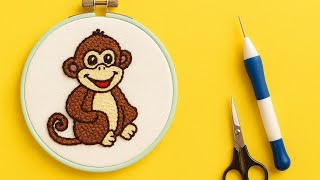 🐵 Punch Needle Embroidery Tutorial | Cute Monkey Design for Beginners ✨