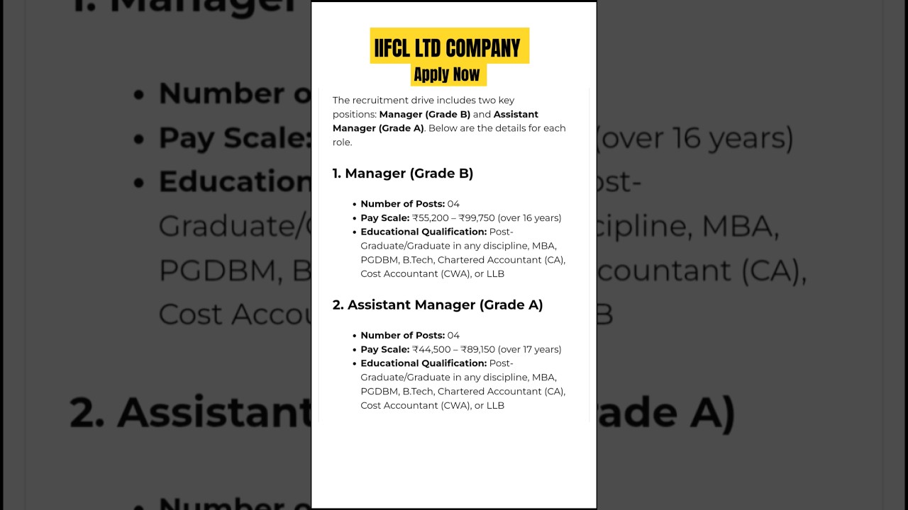 IIFCL LTD Compancy Manager & Assistant Manager 2025 Apply Now 