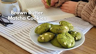 Easy Brown Butter Matcha cookies with white chocolate chips