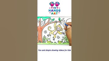 Jungle Monkey Scene | Baby Monkey Hanging from a Tree | Easy Step-by-Step Drawing Tutorial