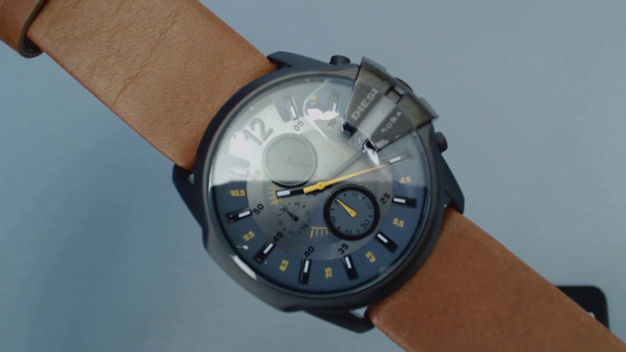 Men's Diesel Mega Chief Chronograph Leather Strap Watch DZ4279 - YouTube