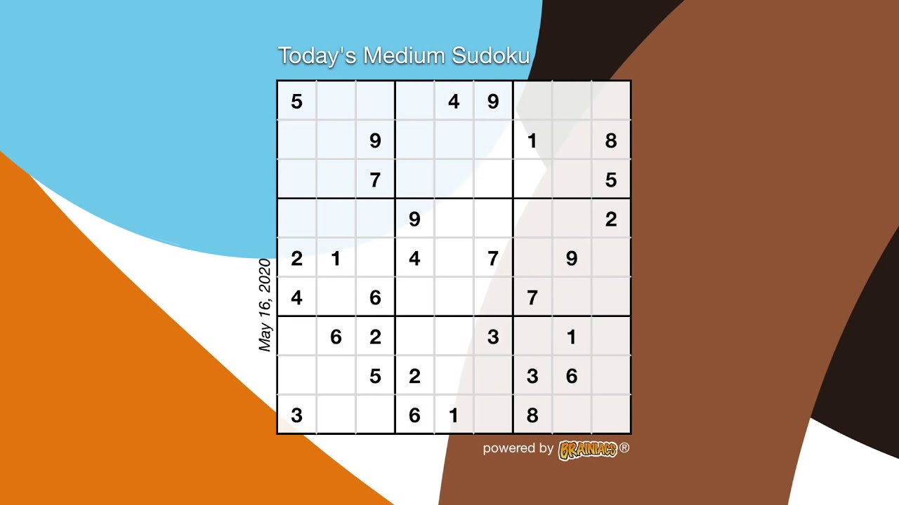 Daily Sudoku Medium May 16th 2020 YouTube