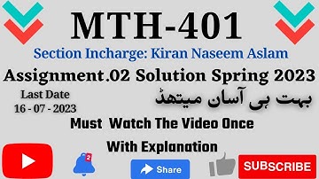 mth401 assignment no.2 solution spring 2023 correct solution |MTH401 SOLUTION 2023|