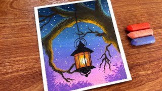 Oil Pastel Painting Glowing Lantern for beginners | Oil Pastel Drawing