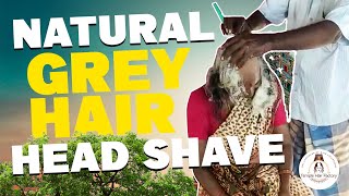 NATURAL GREY HAIR HEADSHAVE VIDEO  | Temple Hair Factory | Raw Indian hair