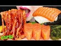 ASMR SALMON NOODLES + FIRE SAUCE, GIANT SALMON SUSHI, SASHIMI, SEA GRAPES 연어 국수 + 불닭소스, 바다포도 먹방