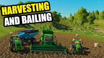 HARVESTING WHEAT AND BAILING STRAW FARMING SIMULATOR 2019 FARMER Nick EP #1