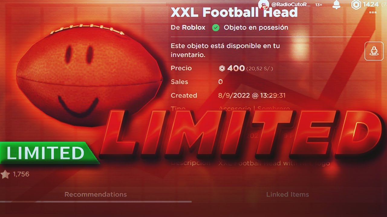 🏈 NUEVO LIMITED DE LA XXL FOOTBALL HEAD *GRATIS* EN ROBLOX! YouTube