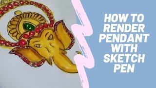How to Render pendant with Sketch Pen | Gold with stone Pendant Rendering