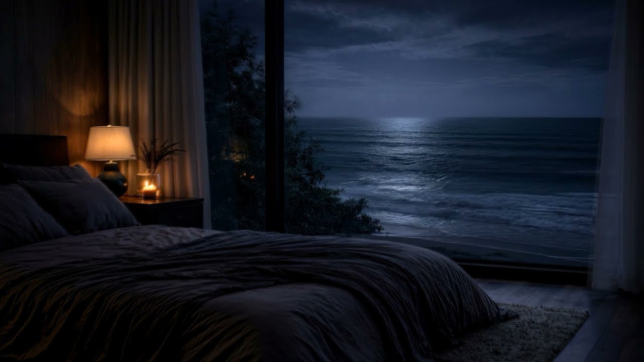 🌊 Serene Bedroom with Ocean View — Deep Sleep Ambience (No Music)