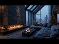 Cozy Winter Jazz Music ~ Fireplace &amp; Snowy City Views | Relaxing Holiday Ambiance