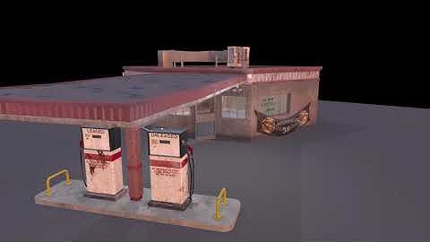 3D model gas station for video games.