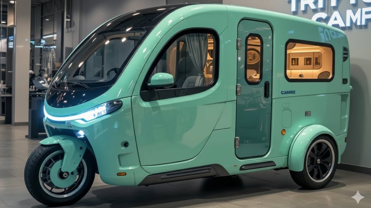 2026 Mint Green Electric Tricycle Camper – The Future of Smart Luxury RV Living