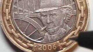 20P - Error In Two Pound British Coin. Bitcoin Litecoin Feathercoin