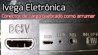 Conector de carga quebrado, adaptando cabo USB para carregar.