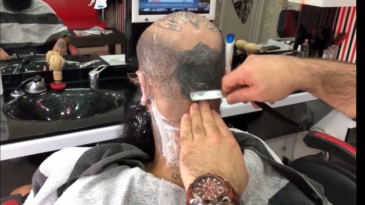 [ASMR] Tattoo cleaning with razor cutting • Turkish Barber Massage ...