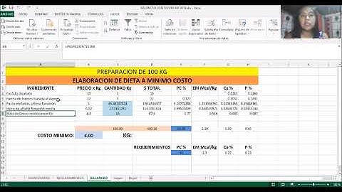 BALANCEO CON SOLVER PARA DIETA DE BOVINO DE ENGORDA