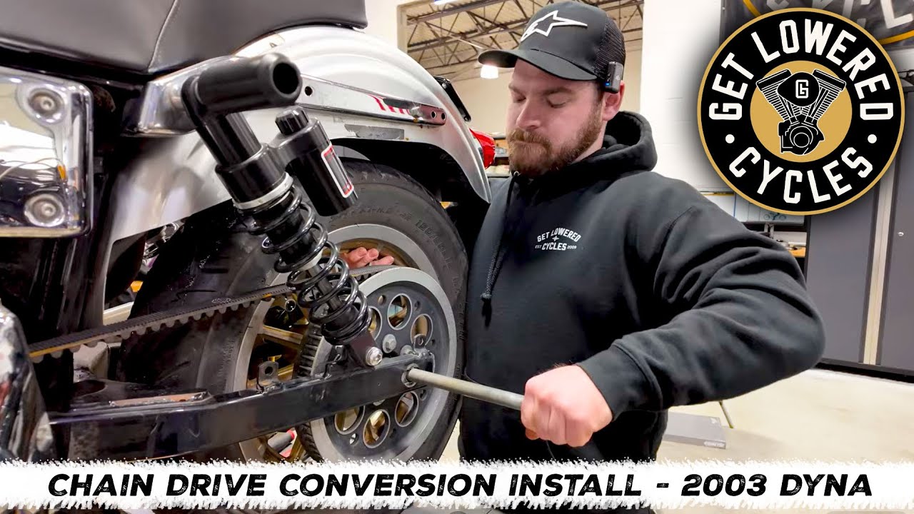 Установка цепной передачи на мотоцикл Dyna 2003 года выпуска.