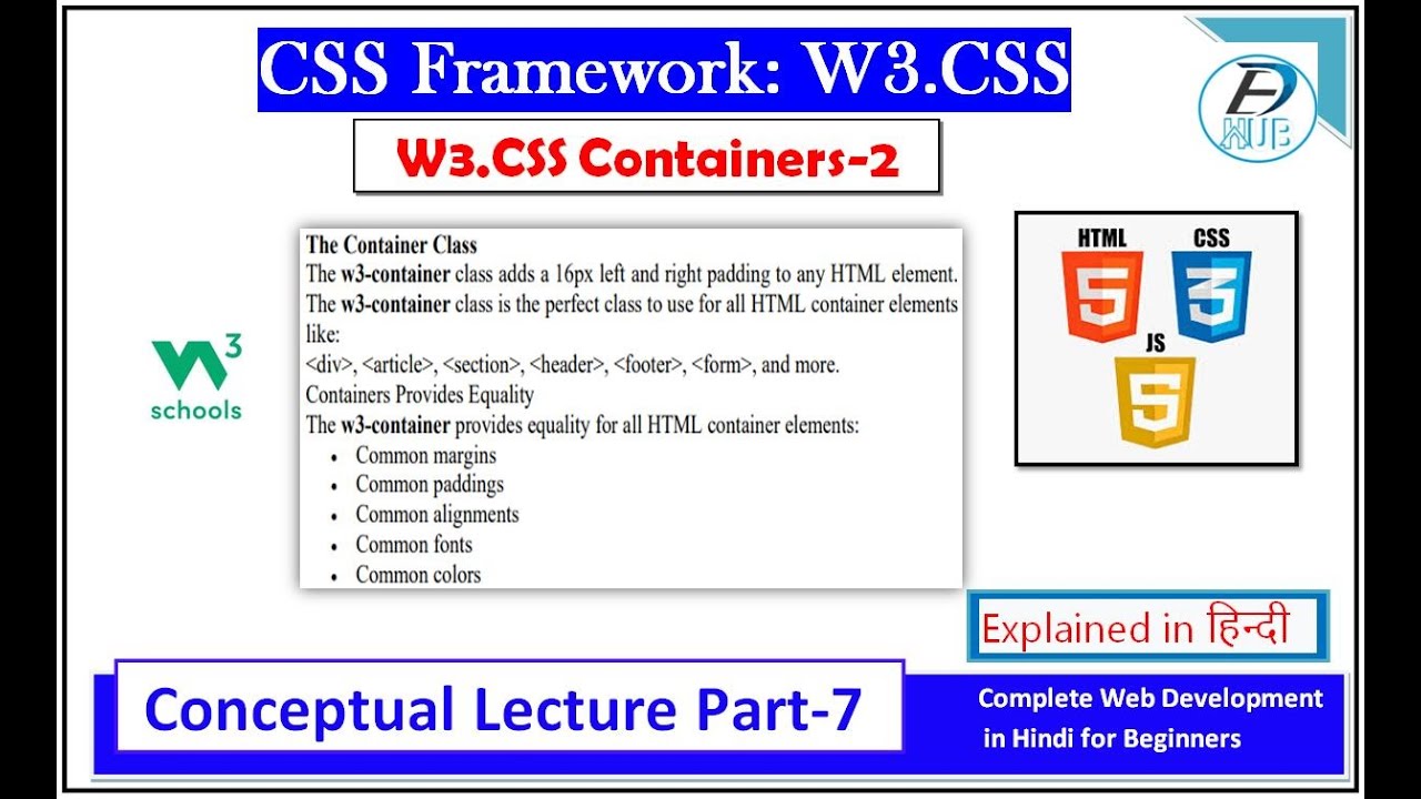 W3.CSS Container part-2 Tutorials in Hindi||W3.CSS Container in Easy ...