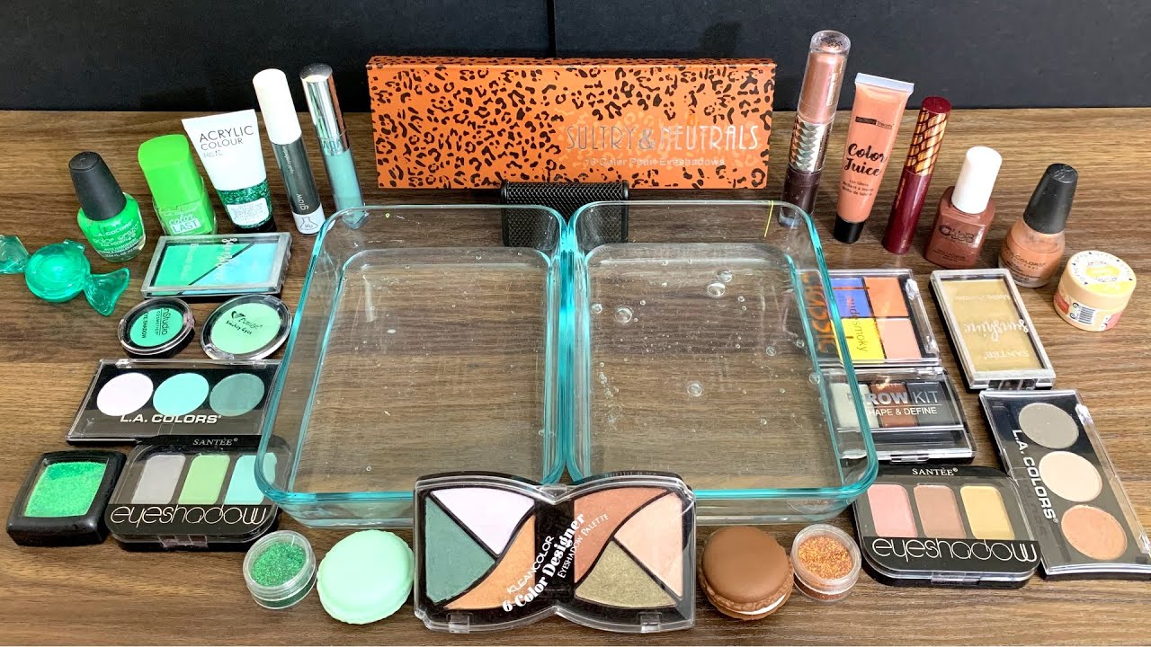 Mixing Green and Brown Makeup into Slime | Satisfying Slime Videos | ASMR 130