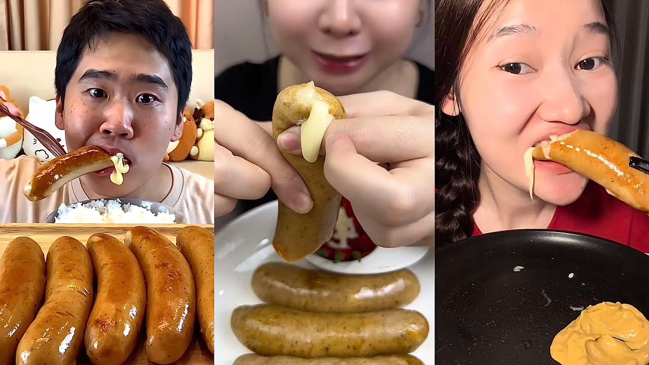 cheesy sausages big bites mukbang tiktok compilation pt.1