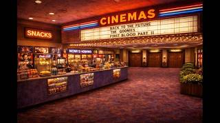 🎥 1985 Midnight Movie Theater Lobby 🍿 Retro Cinema Instrumental Ambience ⎜The Neon Cassette 🌴