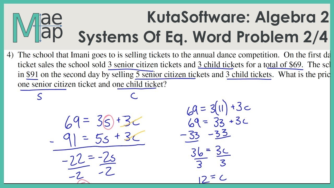 KutaSoftware: Algebra 2222- Systems Of Equations Word Problems Part 2222 With Regard To Algebra 2 Word Problems Worksheet