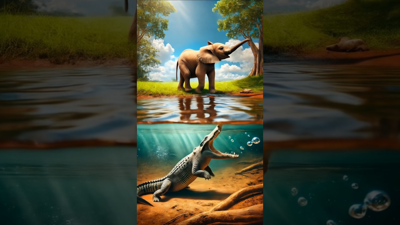 "The elephants together beat up the crocodile badly #shorts #ai